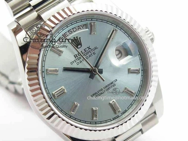 MiroTime 1227 Elegant Day Date 40mm SS BP Maker Best Edition Ice Blue Dial Diamond Markers On SS Bracelet ETA 3700
